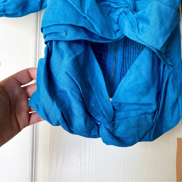 Reformation Top Karina Linen Blue Cutout Cropped Beach Summer Grotto 4 NWT - Picture 3 of 8